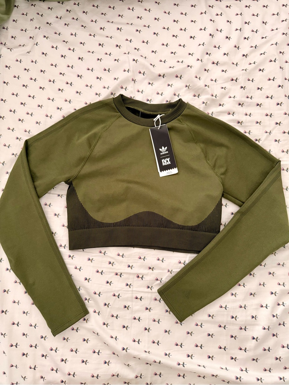 Adidas x Ivy Park Olive Green Long-Sleeve Cropped Athletic Top